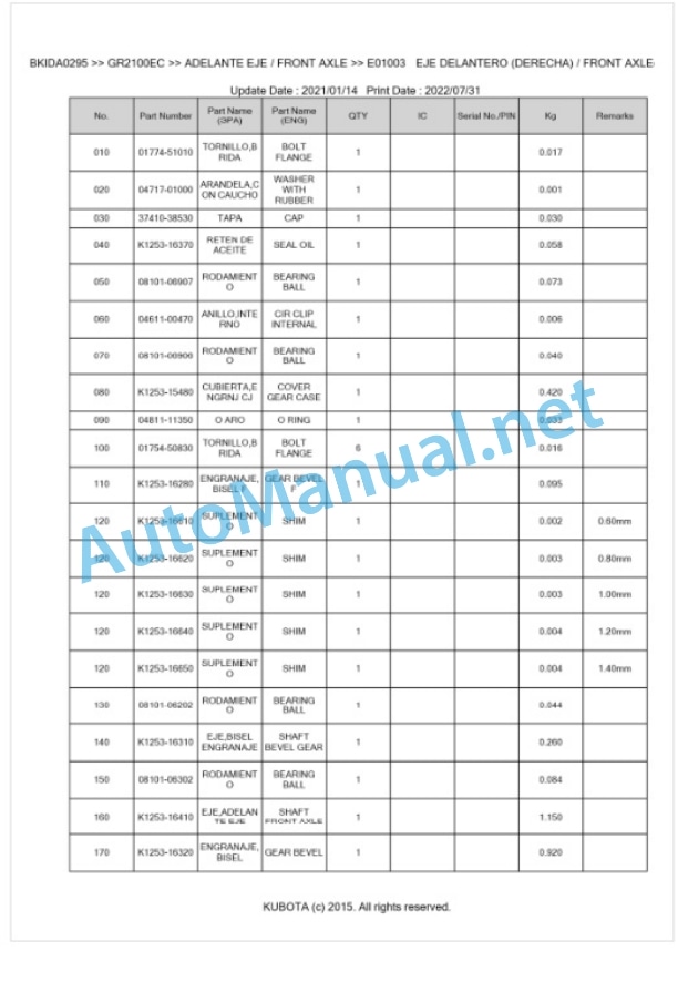 Kubota GR2100EC Parts Manual PDF BKIDA0295 5 Kubota GR2100EC Parts Manual PDF BKIDA0295-5