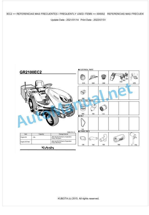 Kubota GR2100EC2 Parts Manual PDF BKIDA0328 1 Kubota GR2100EC2 Parts Manual PDF BKIDA0328