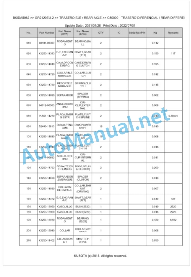 Kubota GR2120EU-2 Parts Manual PDF BKIDA5082 4 Kubota GR2120EU-2 Parts Manual PDF BKIDA5082-4