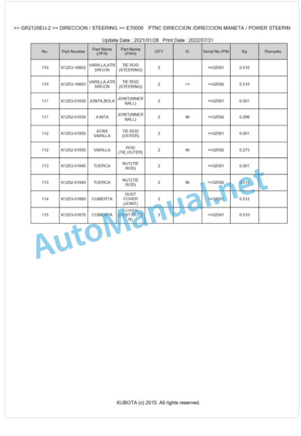 Kubota GR2120EU-2 Parts Manual PDF BKIDA5082 5 Kubota GR2120EU-2 Parts Manual PDF BKIDA5082-5