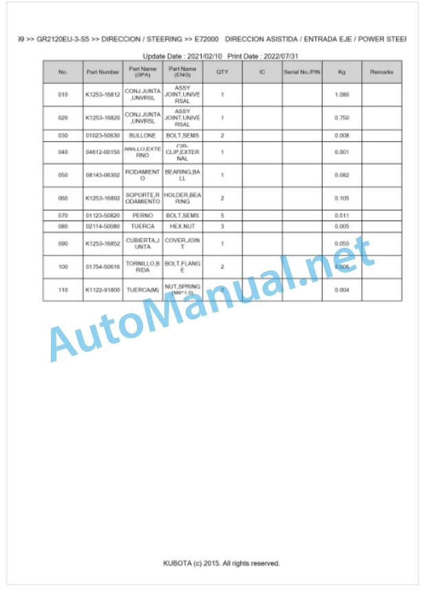 Kubota GR2120EU-3-S5 Parts Manual PDF BKIDA5199 5 Kubota GR2120EU-3-S5 Parts Manual PDF BKIDA5199-5