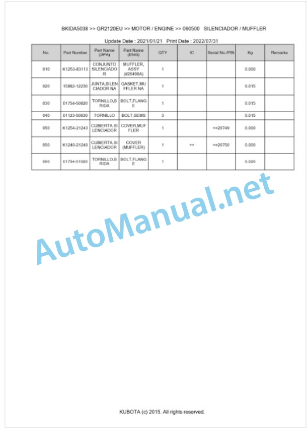 Kubota GR2120EU Parts Manual PDF BKIDA5038 3 Kubota GR2120EU Parts Manual PDF BKIDA5038-3