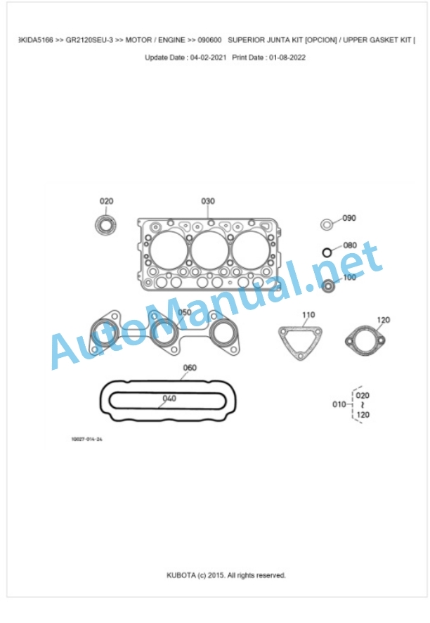 Kubota GR2120SEU-3 Parts Manual PDF BKIDA5166 3 Kubota GR2120SEU-3 Parts Manual PDF BKIDA5166-3