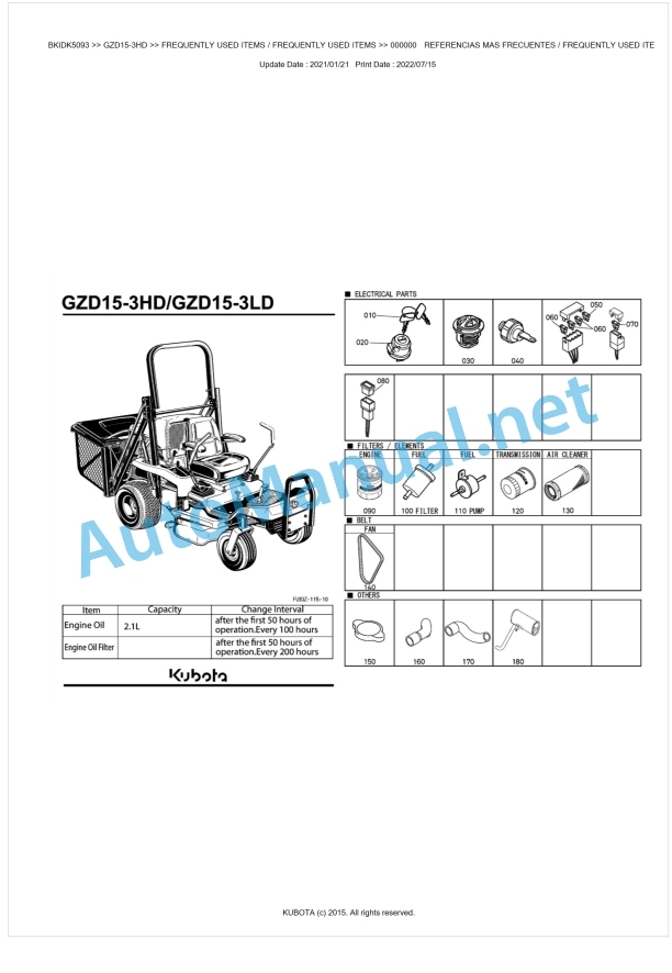 Kubota GZD15-3HD, GZD15-3LD Parts Manual PDF BKIDK5093 1 Kubota GZD15-3HD, GZD15-3LD Parts Manual PDF BKIDK5093