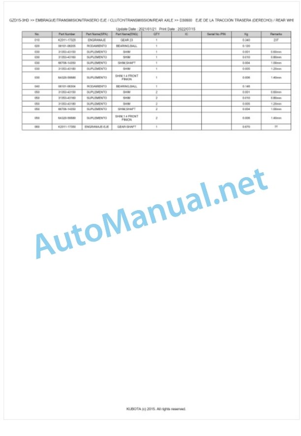 Kubota GZD15-3HD, GZD15-3LD Parts Manual PDF BKIDK5093 4 Kubota GZD15-3HD, GZD15-3LD Parts Manual PDF BKIDK5093-4