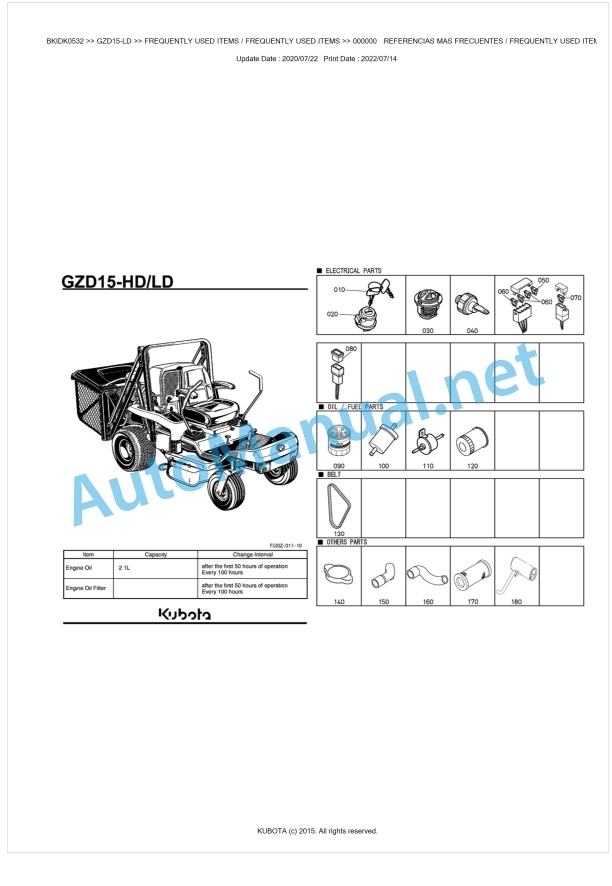 Kubota GZD15-HD, GZD15-LD Parts Manual PDF BKIDK0532 1 Kubota GZD15-HD, GZD15-LD Parts Manual PDF BKIDK0532