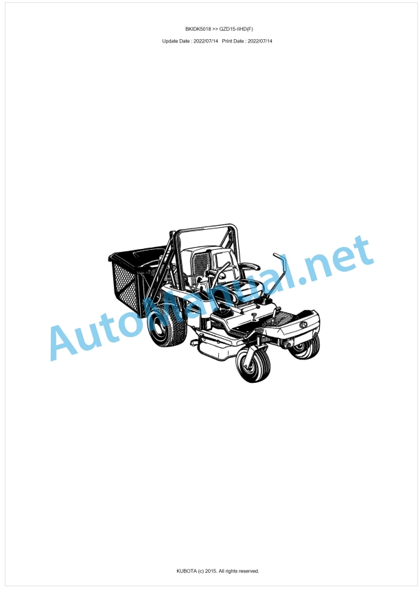 Kubota GZD15-IIHD(F) Parts Manual PDF BKIDK5018 1 Kubota GZD15-IIHD(F) Parts Manual PDF BKIDK5018