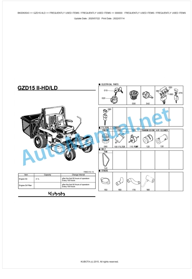 Kubota GZD15-IILD Parts Manual PDF BKIDK0543 1 Kubota GZD15-IILD Parts Manual PDF BKIDK0543