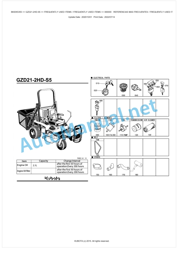Kubota GZD21-2HD-S5 Parts Manual PDF BKIDK5355 1 Kubota GZD21-2HD-S5 Parts Manual PDF BKIDK5355