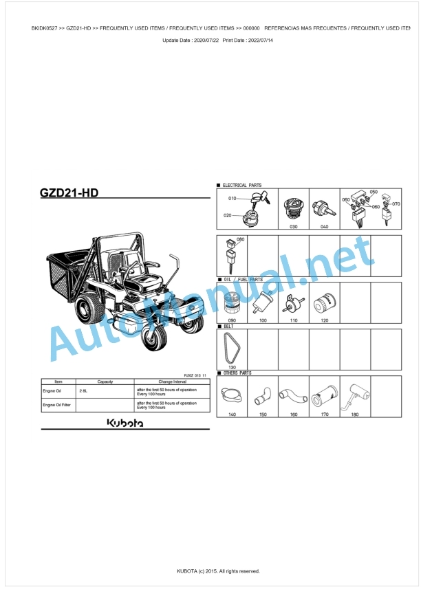 Kubota GZD21-HD Parts Manual PDF BKIDK0527 1 Kubota GZD21-HD Parts Manual PDF BKIDK0527