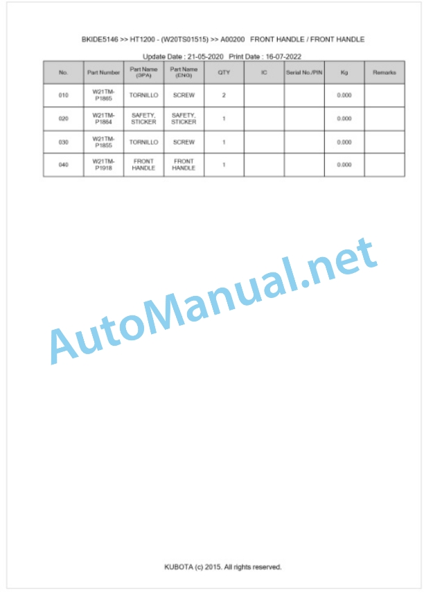 Kubota HT1200 Parts Manual PDF BKIDE5146 2 Kubota HT1200 Parts Manual PDF BKIDE5146-2