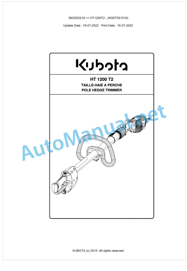 Kubota HT1200T2 - (W20TS01516) Parts Manual PDF BKIDE5216
