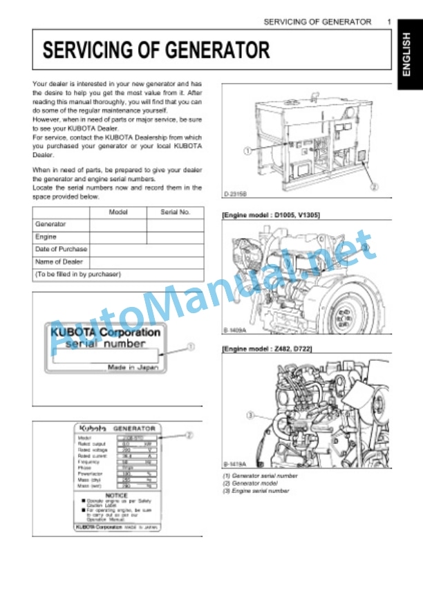 Alternative view of Kubota J106-STD, J107-STD, J108-STD, J110 Operators Manual PDF