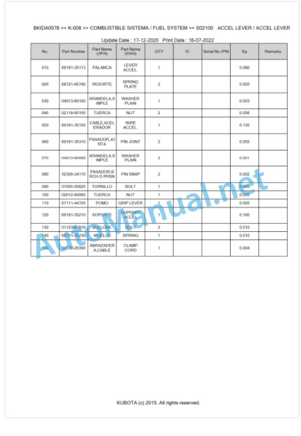 Kubota K-008 Parts Manual PDF BKIDA0078 2 Kubota K-008 Parts Manual PDF BKIDA0078-2