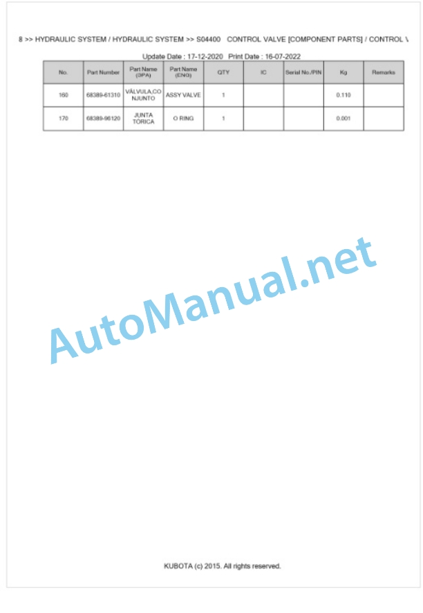 Kubota K-008 Parts Manual PDF BKIDA0078 3 Kubota K-008 Parts Manual PDF BKIDA0078-3