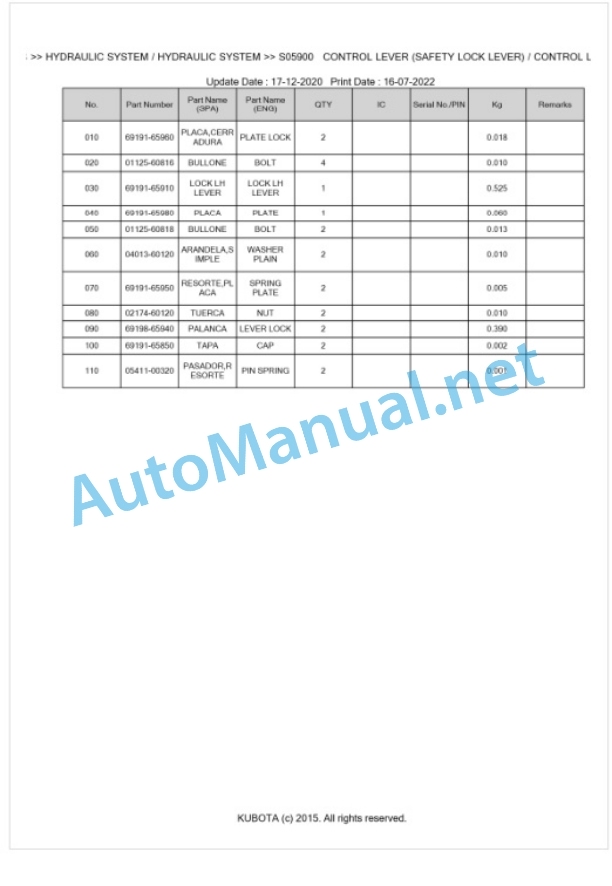 Kubota K-008 Parts Manual PDF BKIDA0078 4 Kubota K-008 Parts Manual PDF BKIDA0078-4