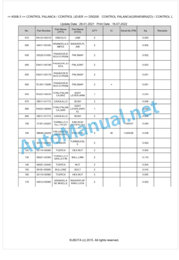 Kubota K008-3 Parts Manual PDF BKIDA0271 4 Kubota K008-3 Parts Manual PDF BKIDA0271-4