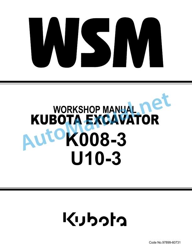 Kubota K008-3, U10-3 Excacator Workshop Manual PDF