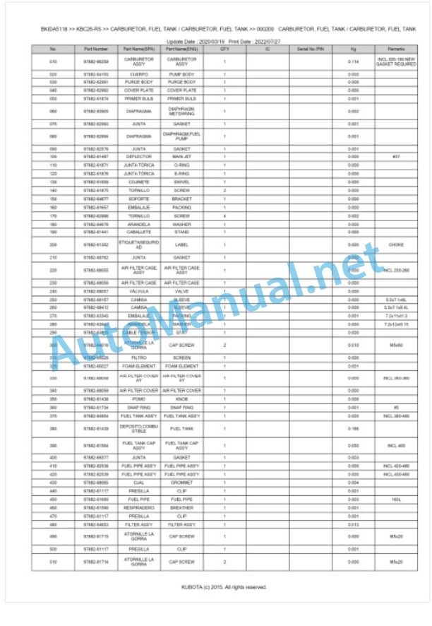 Kubota KBC26-RS Parts Manual PDF BKIDA5118 3 Kubota KBC26-RS Parts Manual PDF BKIDA5118-3