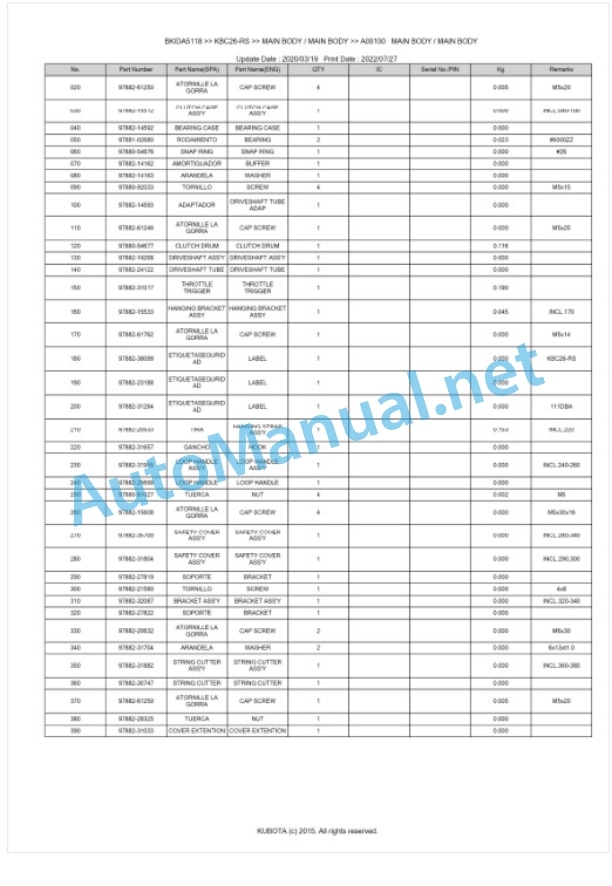 Kubota KBC26-RS Parts Manual PDF BKIDA5118 4 Kubota KBC26-RS Parts Manual PDF BKIDA5118-4