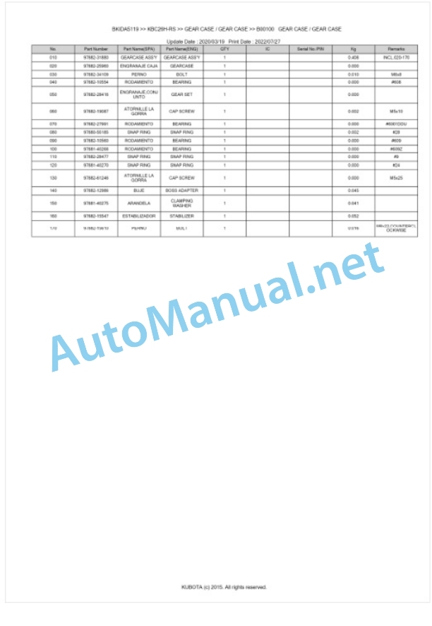 Kubota KBC26H-RS Parts Manual PDF BKIDA5119 5 Kubota KBC26H-RS Parts Manual PDF BKIDA5119-5