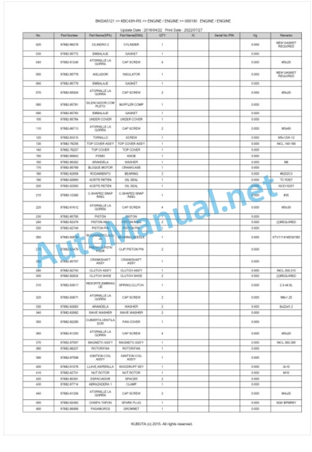 Kubota KBC43H-RS Parts Manual PDF BKIDA5121 2 Kubota KBC43H-RS Parts Manual PDF BKIDA5121-2