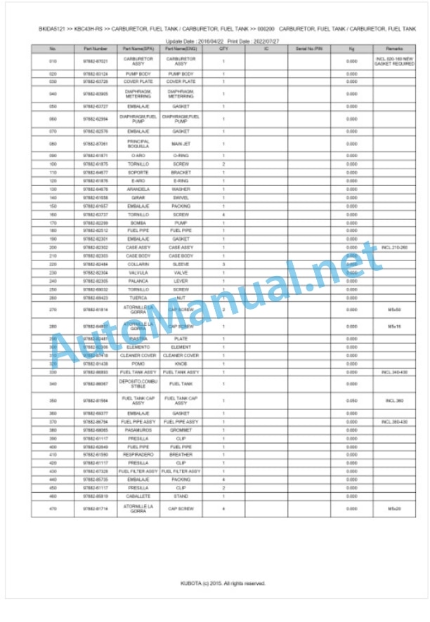 Kubota KBC43H-RS Parts Manual PDF BKIDA5121 3 Kubota KBC43H-RS Parts Manual PDF BKIDA5121-3