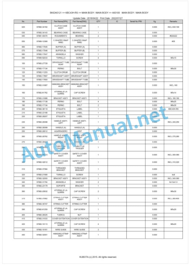 Kubota KBC43H-RS Parts Manual PDF BKIDA5121 4 Kubota KBC43H-RS Parts Manual PDF BKIDA5121-4