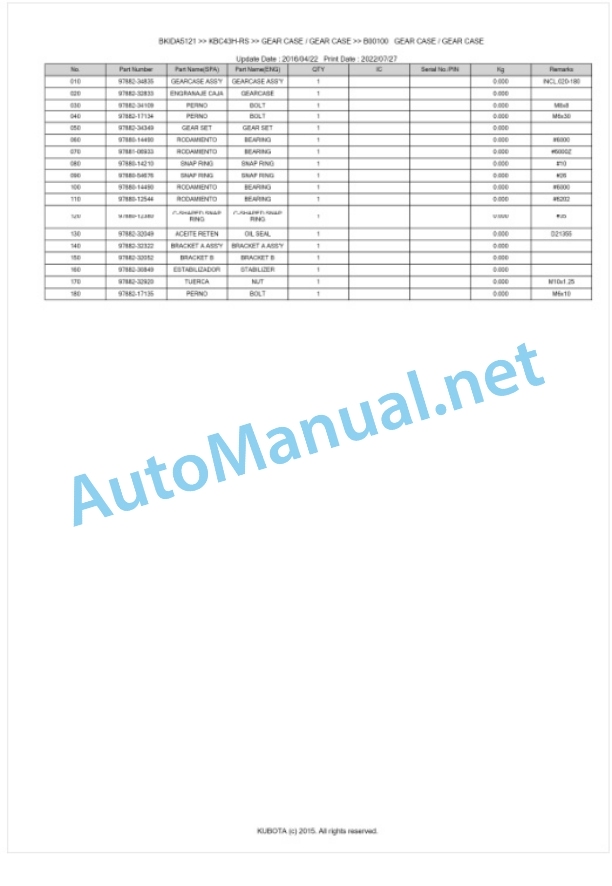 Kubota KBC43H-RS Parts Manual PDF BKIDA5121 5 Kubota KBC43H-RS Parts Manual PDF BKIDA5121-5