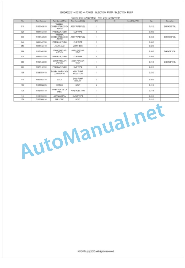 Kubota KC100 Parts Manual PDF BKIDA0225 5 Kubota KC100 Parts Manual PDF BKIDA0225-5