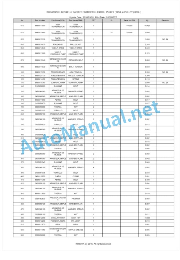 Kubota KC100H Parts Manual PDF BKIDA5029 4 Kubota KC100H Parts Manual PDF BKIDA5029-4