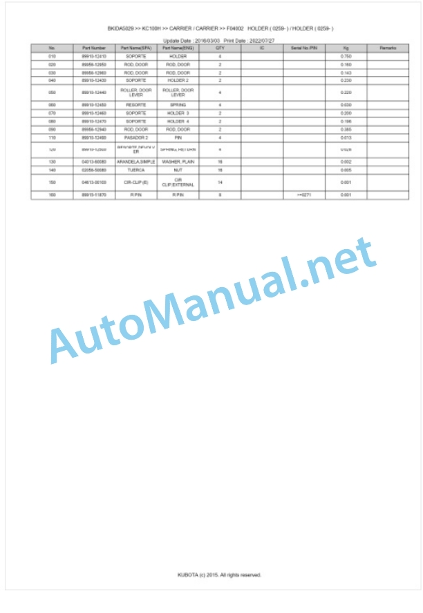 Kubota KC100H Parts Manual PDF BKIDA5029 5 Kubota KC100H Parts Manual PDF BKIDA5029-5