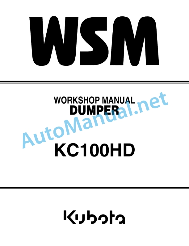Kubota KC100HD Dumper Workshop Manual PDF