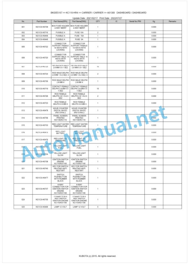 Kubota KC110-HR4 Parts Manual PDF BKIDE5107-2