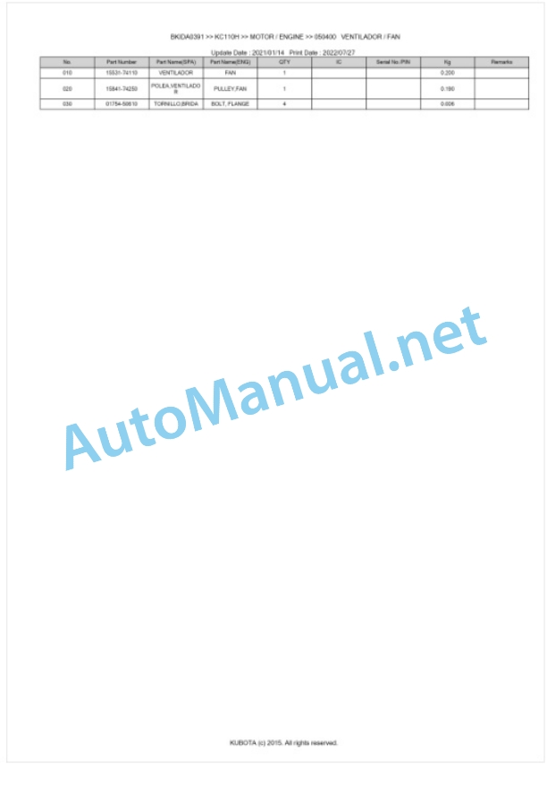 Kubota KC110H Parts Manual PDF BKIDA0391-3