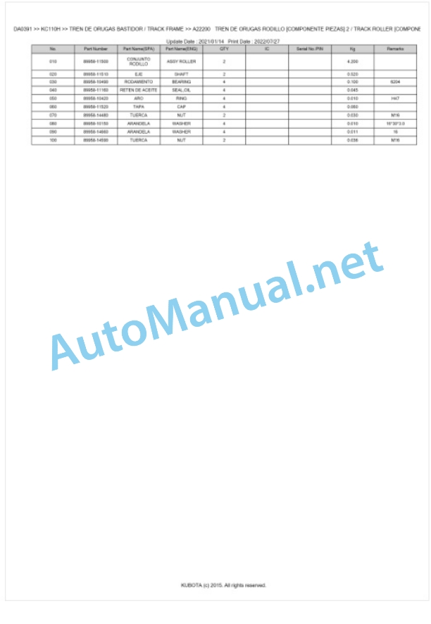 Kubota KC110H Parts Manual PDF BKIDA0391-5