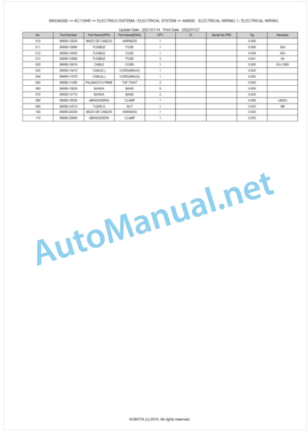 Kubota KC110HR Parts Manual PDF BKIDA0392 4 Kubota KC110HR Parts Manual PDF BKIDA0392-4