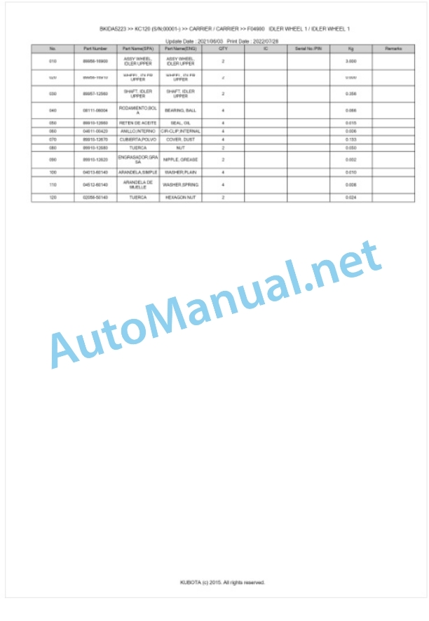 Kubota KC120 Parts Manual PDF BKIDA5223 5 Kubota KC120 Parts Manual PDF BKIDA5223-5