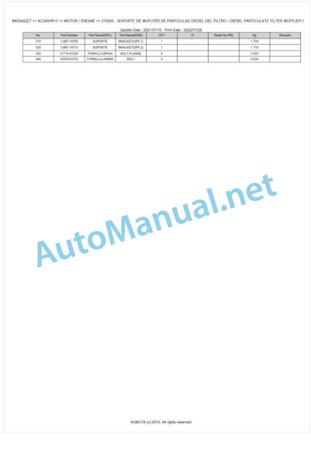 Kubota KC300HR-5 Parts Manual PDF BKIDA5227-4