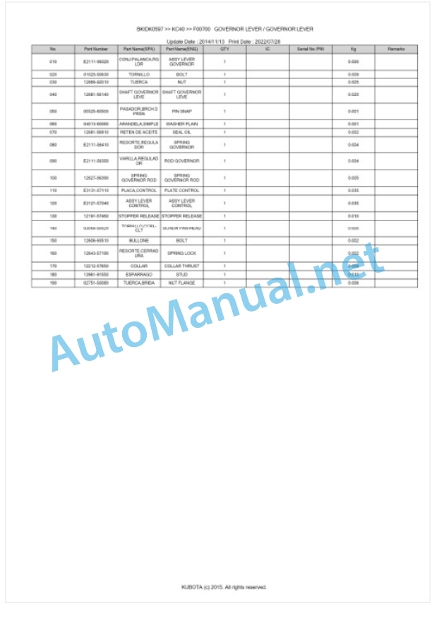 Kubota KC40 Parts Manual PDF BKIDK0597 3 Kubota KC40 Parts Manual PDF BKIDK0597-3