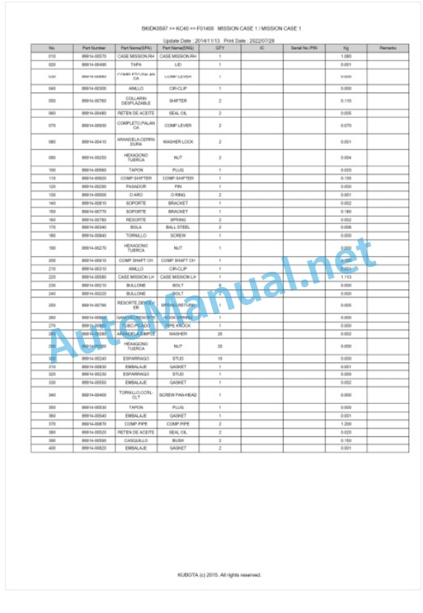 Kubota KC40 Parts Manual PDF BKIDK0597 5 Kubota KC40 Parts Manual PDF BKIDK0597-5