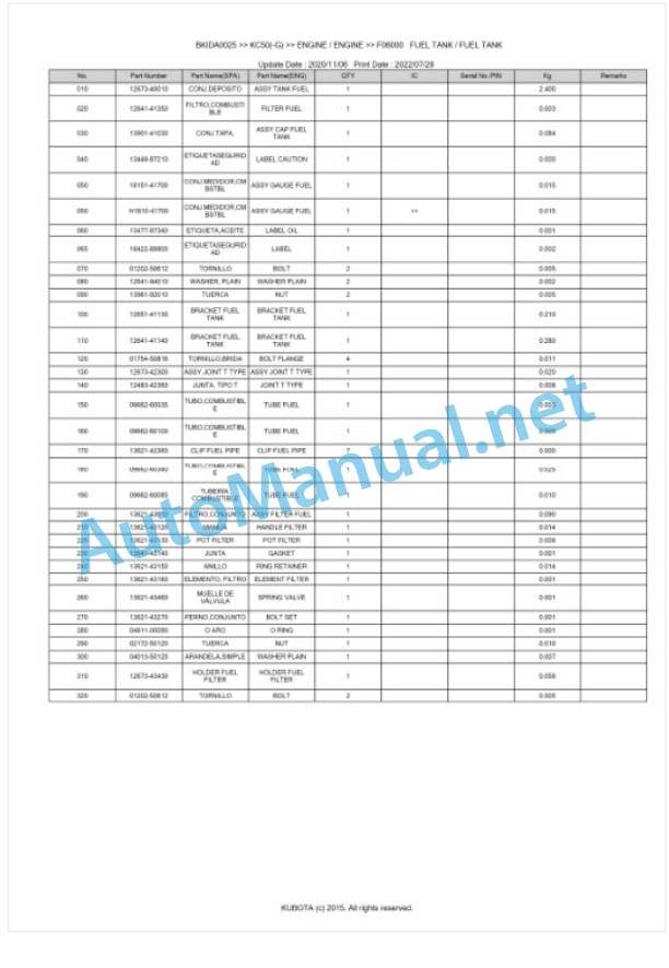 Kubota KC50(-G) Parts Manual PDF BKIDA0025 2 Kubota KC50(-G) Parts Manual PDF BKIDA0025-2