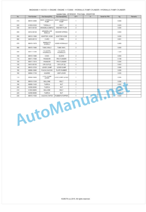 Kubota KC51D Parts Manual PDF BKIDA0408 4 Kubota KC51D Parts Manual PDF BKIDA0408-4