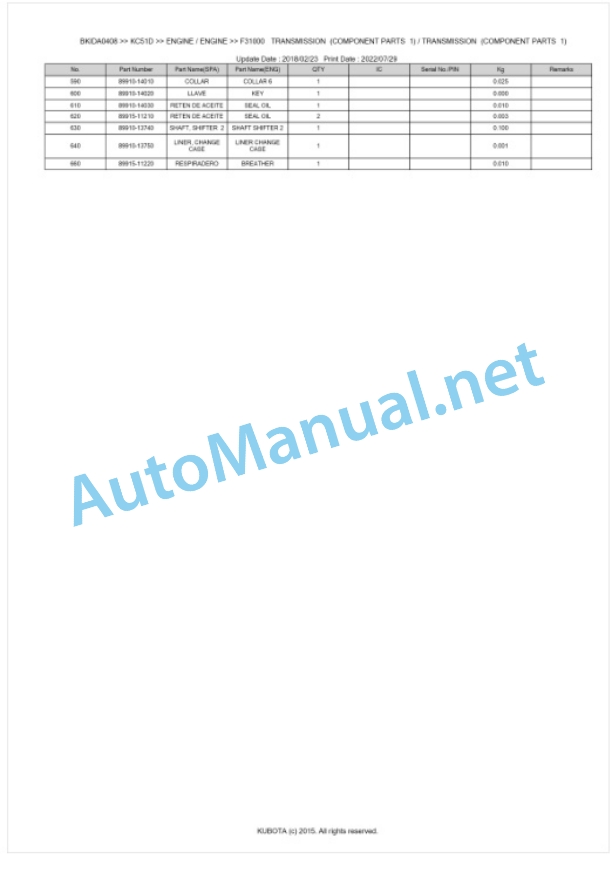 Kubota KC51D Parts Manual PDF BKIDA0408 5 Kubota KC51D Parts Manual PDF BKIDA0408-5