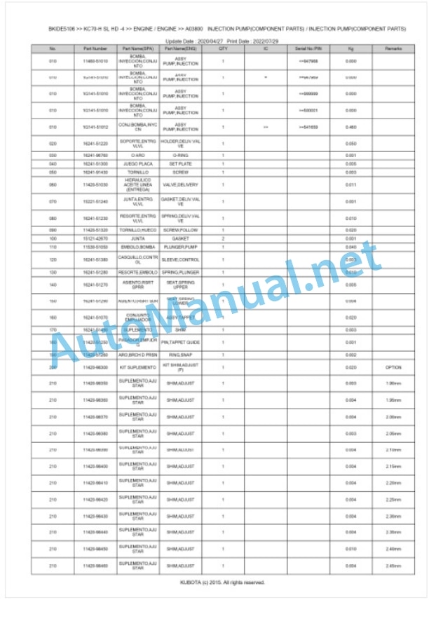 Kubota KC70-H SL HD -4 Parts Manual PDF BKIDE5106-5
