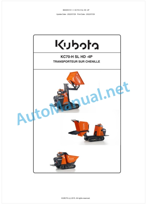 Kubota KC70-H SL HD -4P Parts Manual PDF BKIDE5151 1 Kubota KC70-H SL HD -4P Parts Manual PDF BKIDE5151