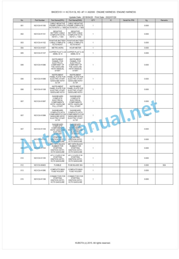 Kubota KC70-H SL HD -4P Parts Manual PDF BKIDE5151 5 Kubota KC70-H SL HD -4P Parts Manual PDF BKIDE5151-5
