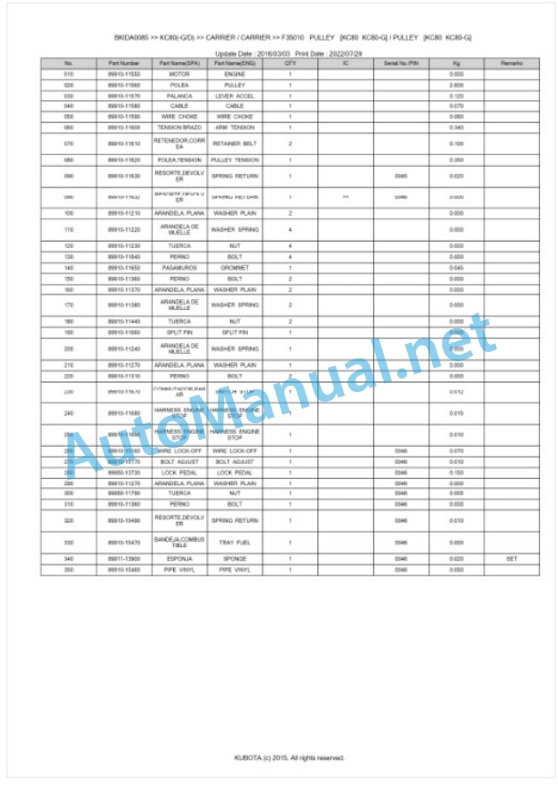 Kubota KC80(-G), KC80(-D) Parts Manual PDF BKIDA0085 4 Kubota KC80(-G), KC80(-D) Parts Manual PDF BKIDA0085-4