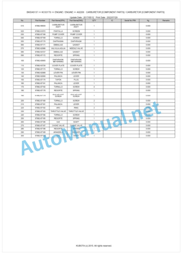 Kubota KCS31TS Parts Manual PDF BKIDA5137 3 Kubota KCS31TS Parts Manual PDF BKIDA5137-3