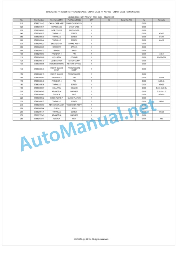 Kubota KCS31TS Parts Manual PDF BKIDA5137 5 Kubota KCS31TS Parts Manual PDF BKIDA5137-5